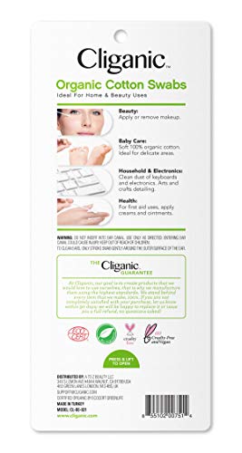 Cliganic Organic Cotton Swabs, 1500 Count - 100% Pure Natural Cotton, Chlorine-Free Hypoallergenic, Soft, Gentle & Absorbent Buds