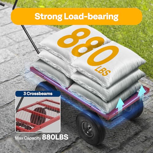 VIVOHOME Heavy Duty 880 Lbs Capacity Mesh Steel Garden Cart Folding Utility Wagon with Removable Sides and 4.10/3.50-4