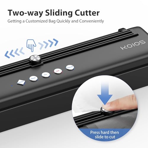 KOIOS Vacuum Sealer Machine, Automatic Food Sealer with Cutter, Dry & Moist Modes, Compact Design Powerful Suction Air Sealing System with 10 Sealing Bags & Air Suction Hose