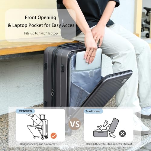 Expandable Carry On Luggage Durable Hardside Lightweight Rolling Suitcases with Spinner Wheels TSA Lock, (Black, 20-Inch)