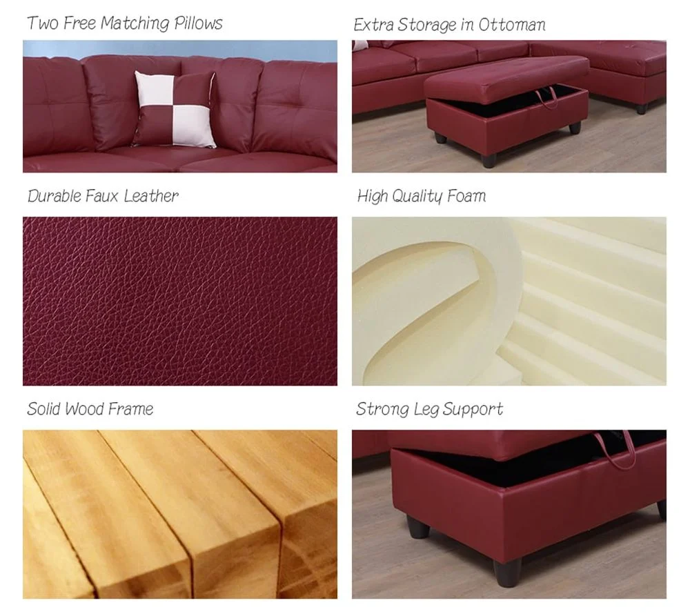 Lifestyle Furniture LF094B Urbania Right Hand Facing Sectional Sofa- Red - 35 x 103.5 x 74.5 in.