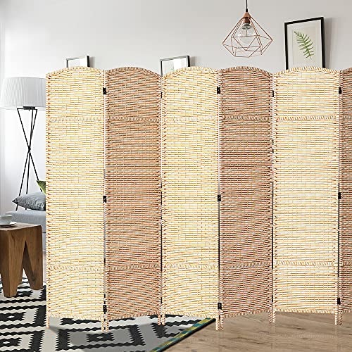 JOSTYLE Folding Privacy Room Divider, 4 Panel Screen Divider 6 ft. Tall Freestanding Extra Wide Rattan Room Partition Wall Separation Dividers, Grey