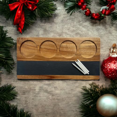Wooden Flight Board Set – Wine, Beer, Whiskey, Mimosa, and Cocktail Tasting Tray – Acacia Wood Serving Board with Slate Chalkboard – Home Bar & Entertaining Gift (Set of 4, 16x8 inches)