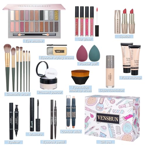 All in One Makeup Kit for Women Full Set Girl Makeup Gift Set Makeup Essentials Set Includes Foundation 18 Color Eyeshadow Palette Lipstick Eyebrow Pencil Makeup Gift Set