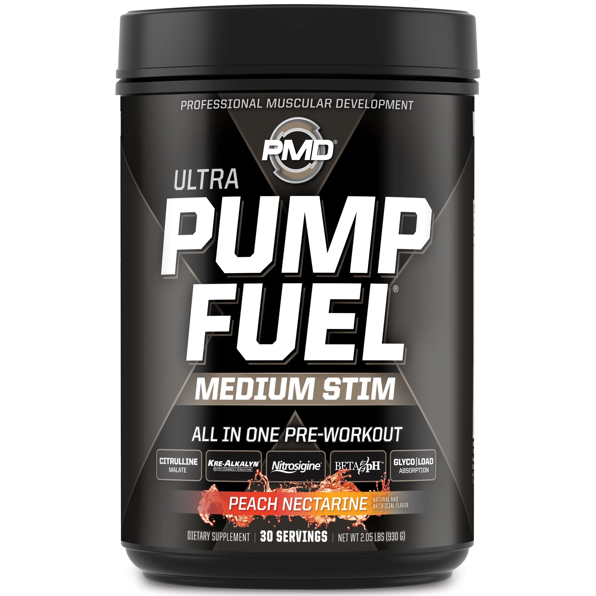 PMD Sports Ultra Pump Fuel - Pre Workout Drink Mix - Energy, Strength, Endurance, Recovery - Complex Carbohydrates and Amino Energy-Peach Nectarine (30 Servings)