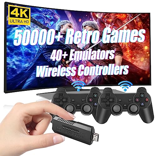 Wireless Retro Game Console, Built-in 20,000 Games, Plug & Play Video Game Console, 64G, 10-Emulator, TV Game Stick Pro, Dual 2.4G Wireless Controllers