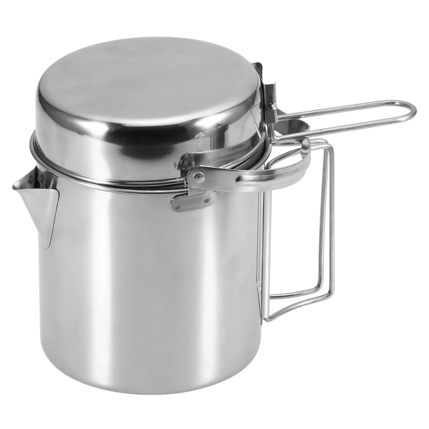 Tomfoto 1L Stainless Steel Cooking Kettle Portable Outdoor Camping Backpacking Pot with Foldable Handle