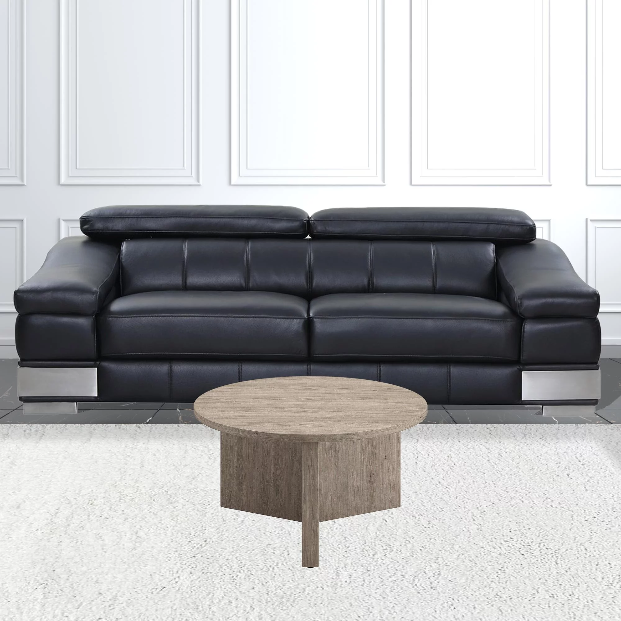 HomeRoots  32 in. Grey Grain Round Coffee Table