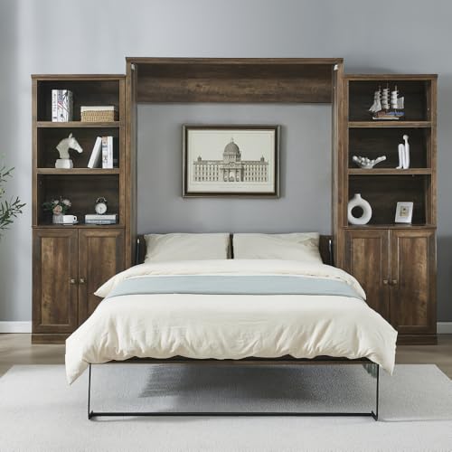 Wood Murphy Bed Cabinet Space-Saving Wall Bed Perfect for Apartments and Home Office (Murphy Bed,Full,Brown)