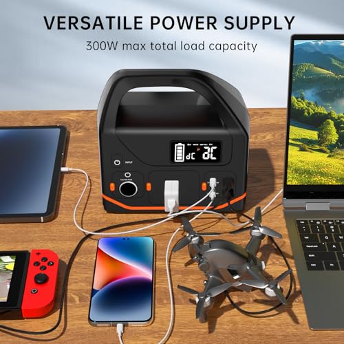 Portable Power Station, 300W Power Generator 266wh Camping Lithium Battery, Power Station for Home Use, Outdoor, Emergency Backup with 120V Pure Sine Wave AC Outlet