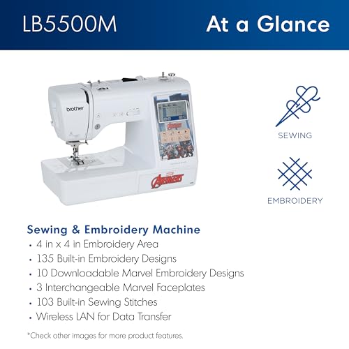 Brother LB5500M Marvel 2-in-1 Combo Sewing & Embroidery Machine, 16.5 x 7.76 x 12.1 inches, White