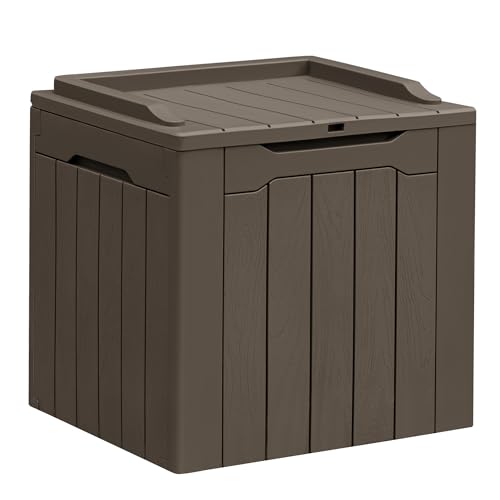 Greesum 31 Gallon Deck Box for Outside, All Weather Outdoor Storage Boxes for Patio Furniture Set, Package Delivery Box,Garden Tools, Black