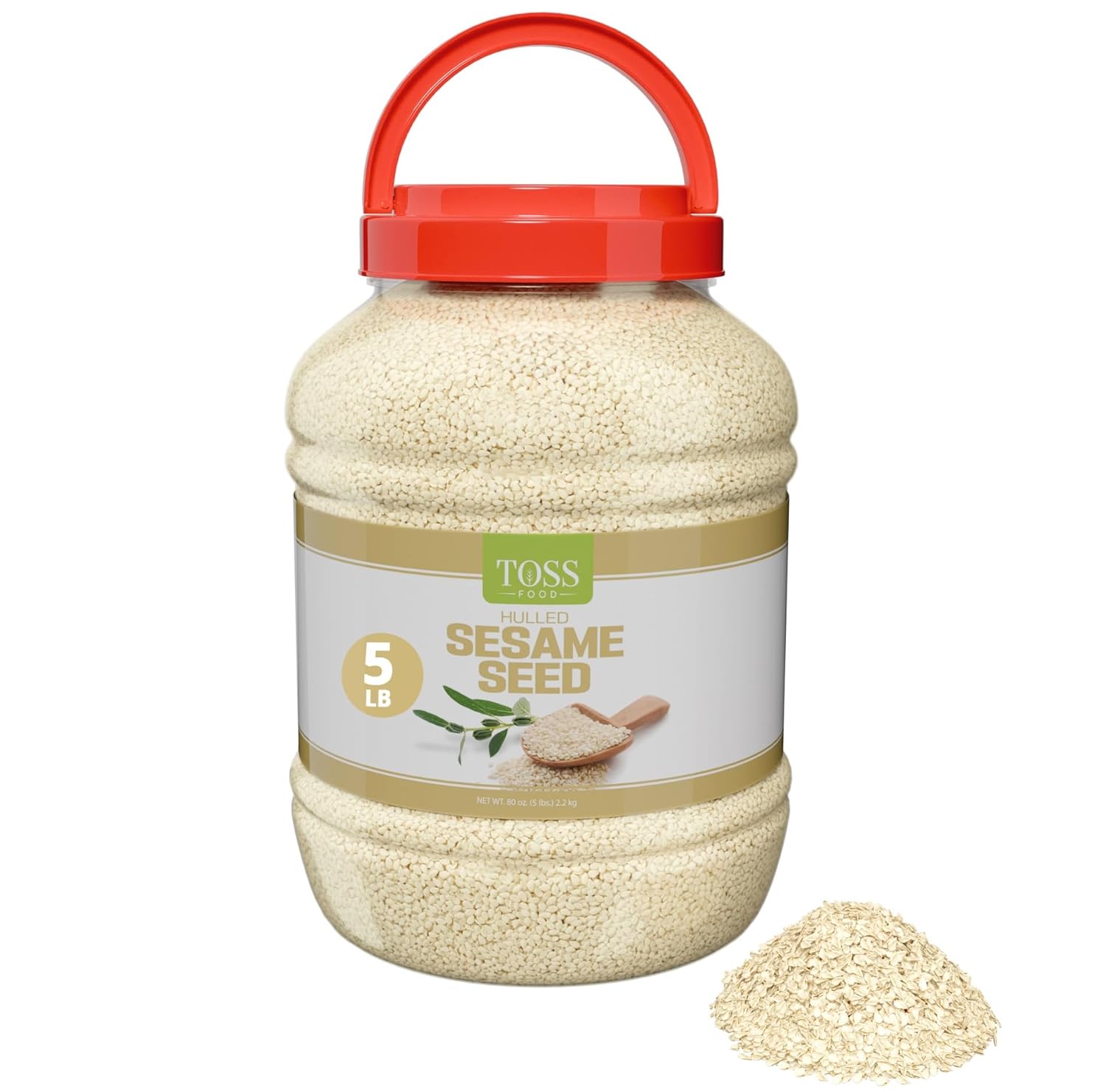 Hulled Sesame Seeds 5 LB Container - Perfect Ingredient for Homemade Tahini, Noodle Dishes, Sushi & Stir-Fries - Ideal Coating for Meat & Fish - White Sesame Seed in Bulk