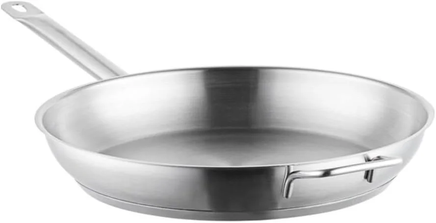 12” Stainless Steel Frying Pan with Tri-Ply Encapsulated Base Bottom and Helper Handle- Fry Pan Skillet Egg Pan Omelet Pan Perfect for Searing and Sautéing Induction Ready