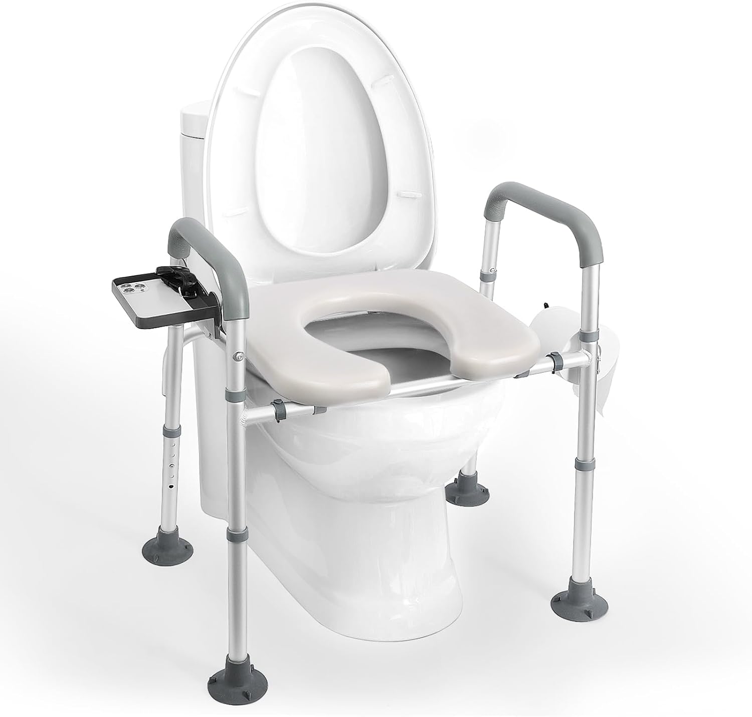 Raised Toilet Seat with Handles - Height Adjustable, Heavy Duty - Cozy Padded Medical Seat Riser - 350lbs Capacity - Ideal for Seniors, Handicap, Disabled