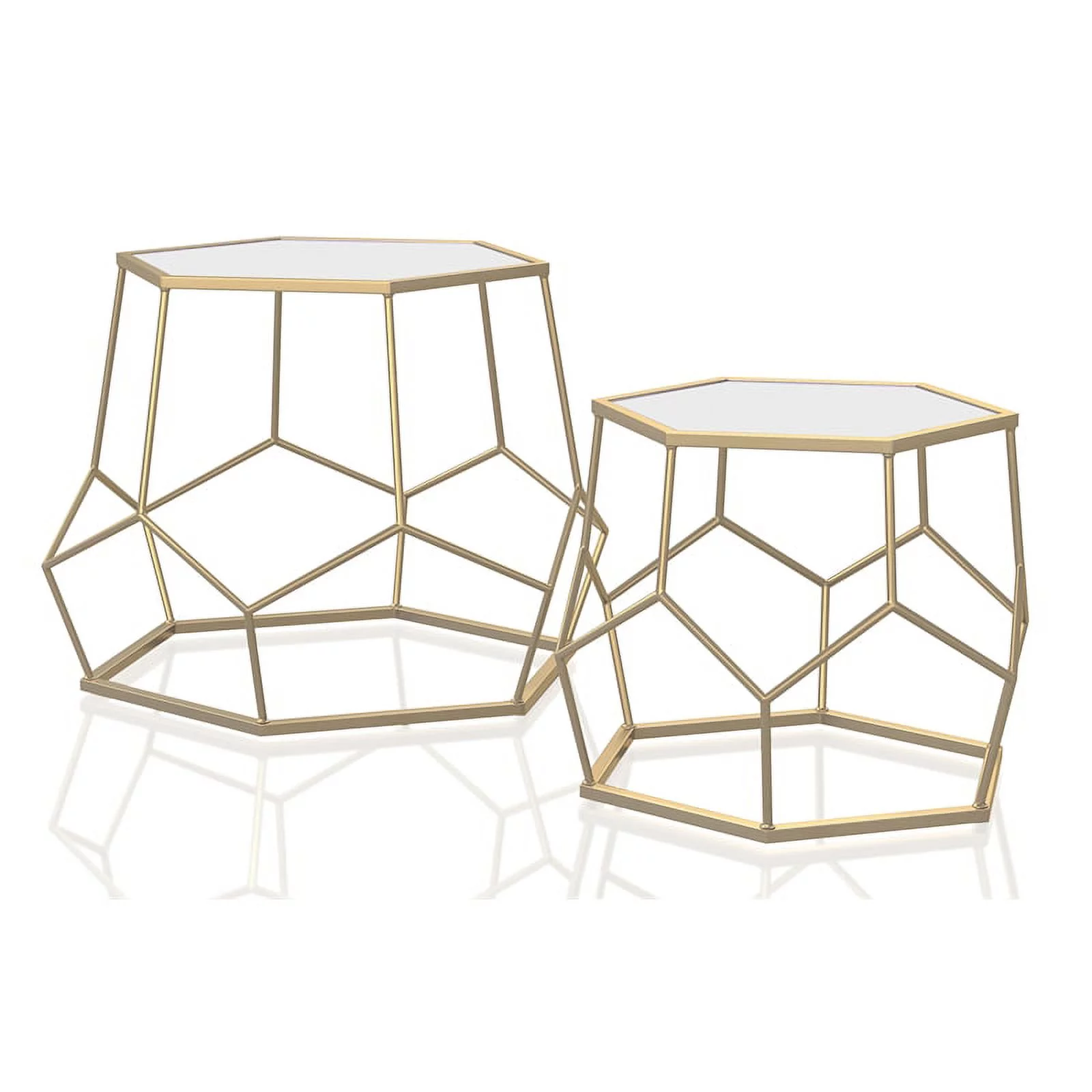 Furniture of America Boris Metal 2-Piece Nesting Accent Table Set in Gold