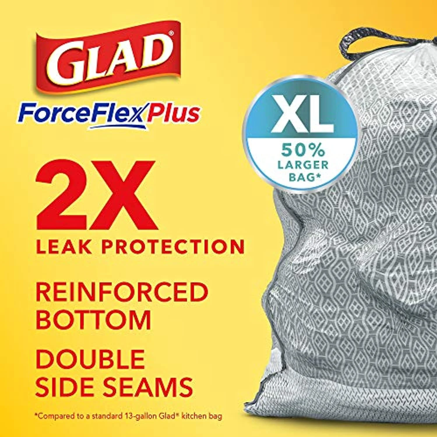 Glad Forceflexplus Xl X-Large Kitchen Drawstring Trash Bags - 20 Gallon Grey Trash Bag, Fresh Clean With Febreze Freshness 80 Count (Package May Vary)