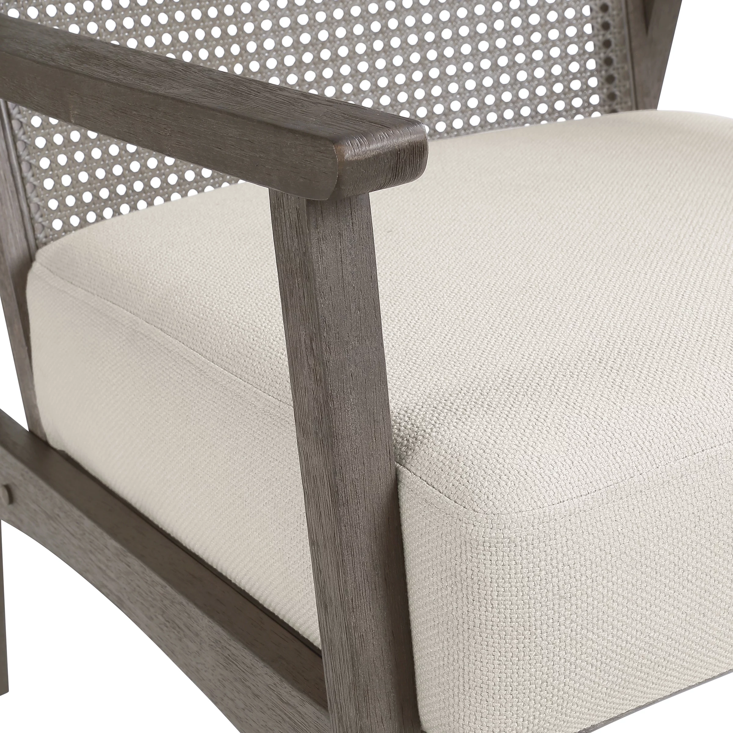 Lantana Arm Chair in Linen Cream Fabric and Gray Rustic Finish