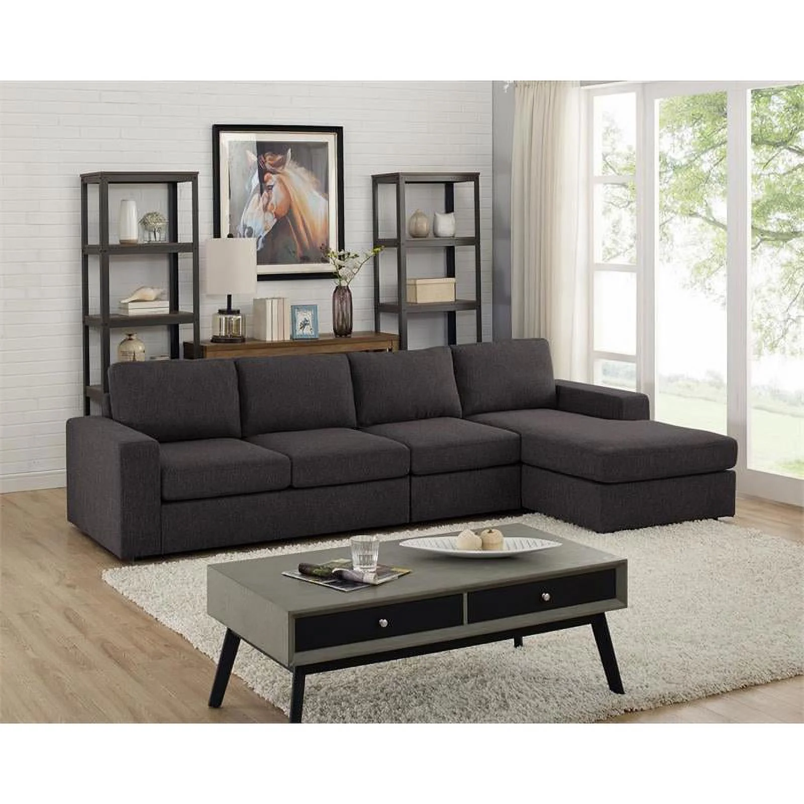 Bowery Hill Modern Fabric Sectional Sofa with 4-Seater Reversible Chaise in Gray