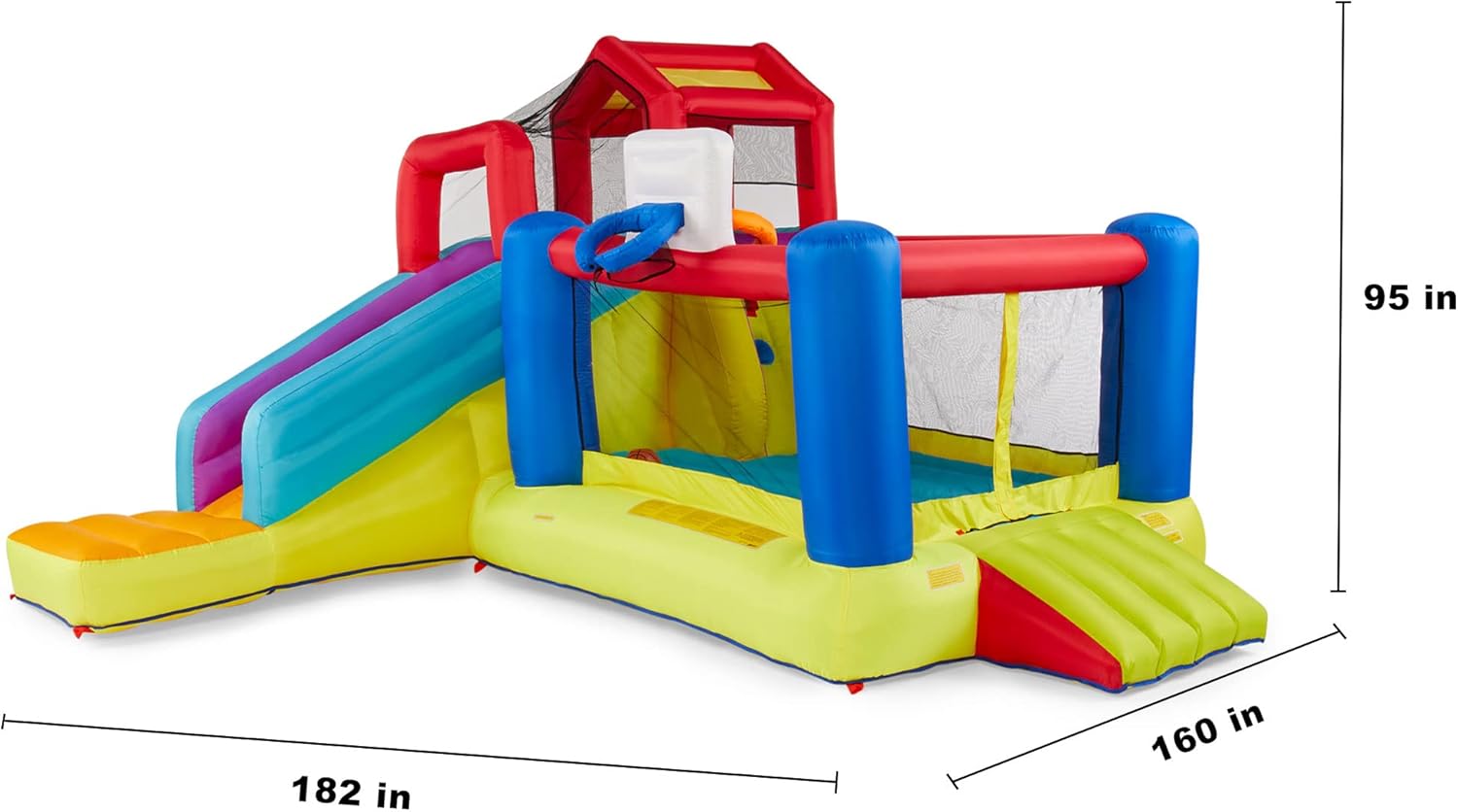Banzai Climb ’N’ Bounce Bounce House with Slides, Basketball Hoops, Soccer Ball, and Blower