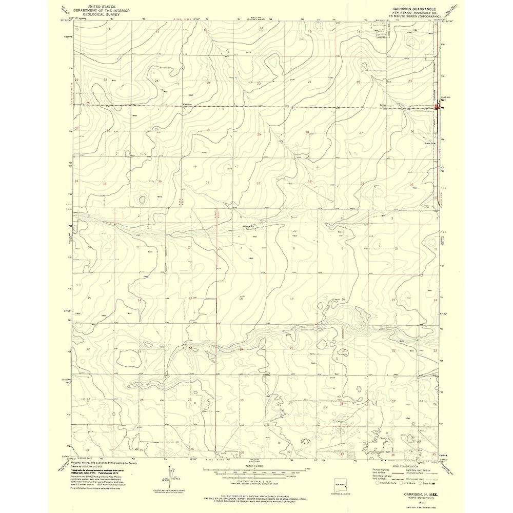 USGS 20x24 Black Modern Framed Museum Art Print Titled - Garrison New Mexico Quad - USGS 1972