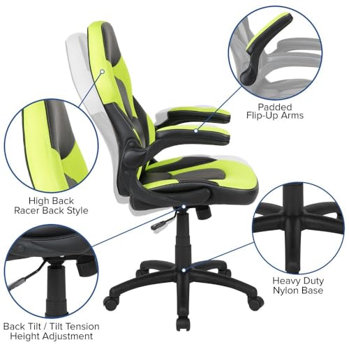 Flash Furniture X10 High-Back LeatherSoft Racing Style Gaming Chair with Flip-Up Arms, Ergonomic Padded Swivel Computer Chair, Blue/Black