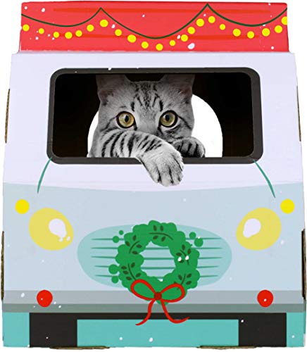 Christmas Cat House & Cat Scratcher w/Bonus Catnip Included