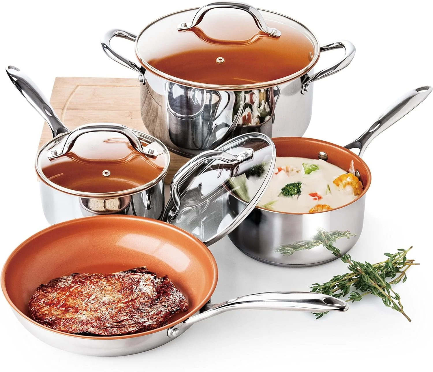 Redwood Copper 7 Piece Stainless Steel Cookware Set With Ceramic Titanium Non Stick, 1