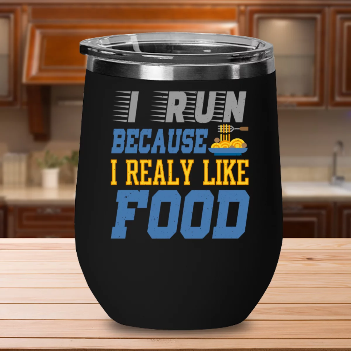 Food lovers gifts wine glass, Race against yourself - Funny Quotes Wine Glasses