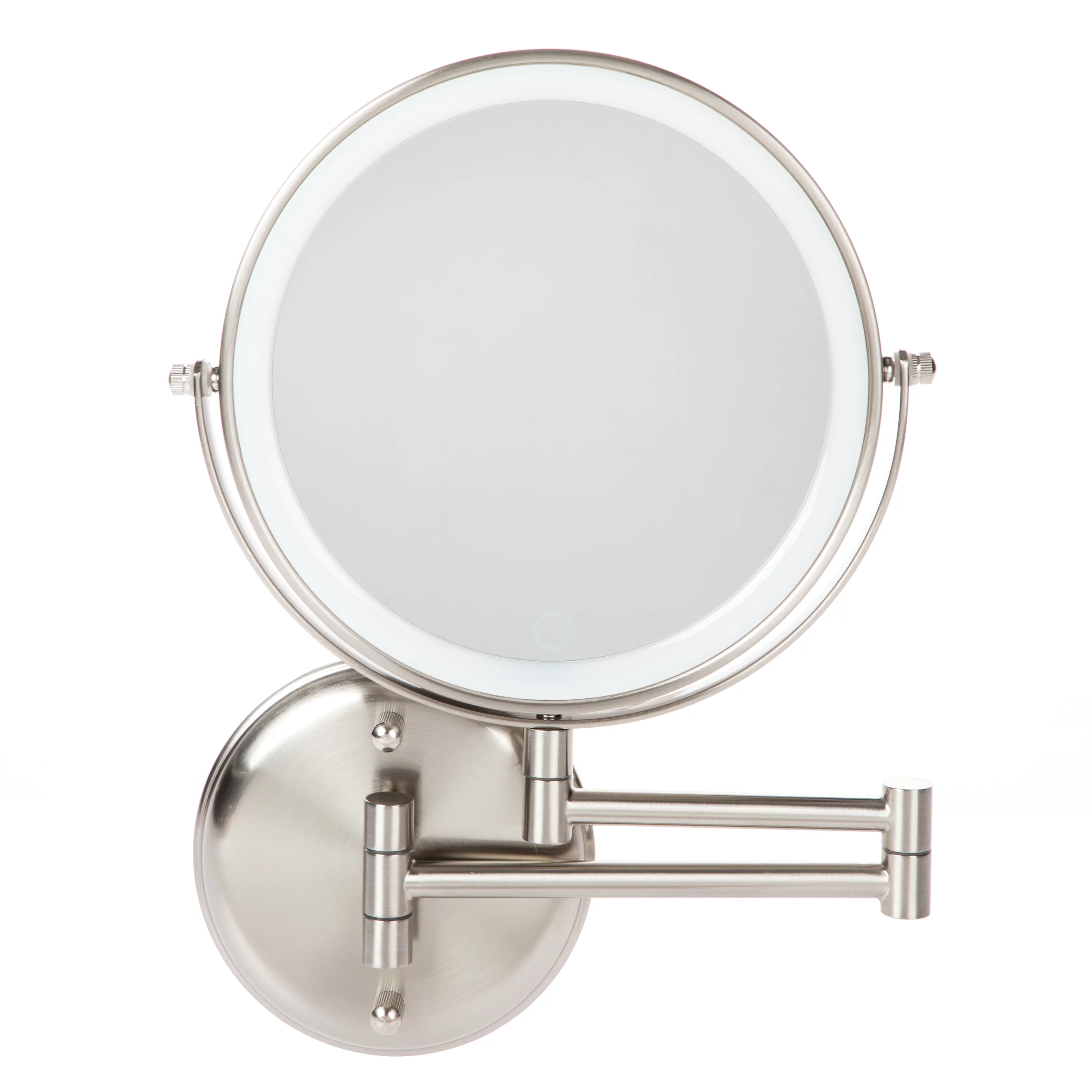 Better Homes & Gardens Wall Mount Modern 8 inch Round LED Mirror, Satin Nickel