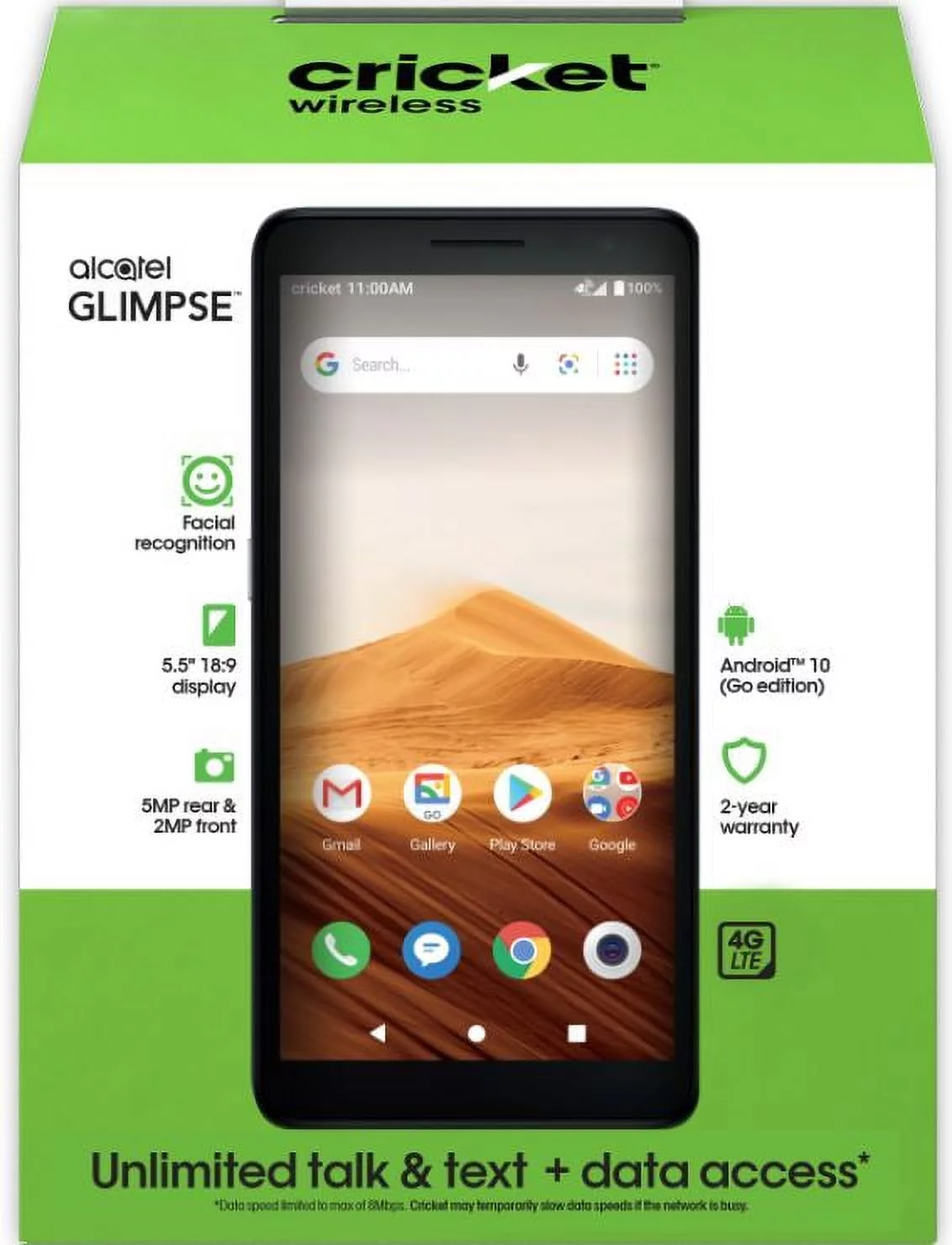 Cricket Wireless Alcatel Glimpse, 16GB, Suede Black - Prepaid Smartphone