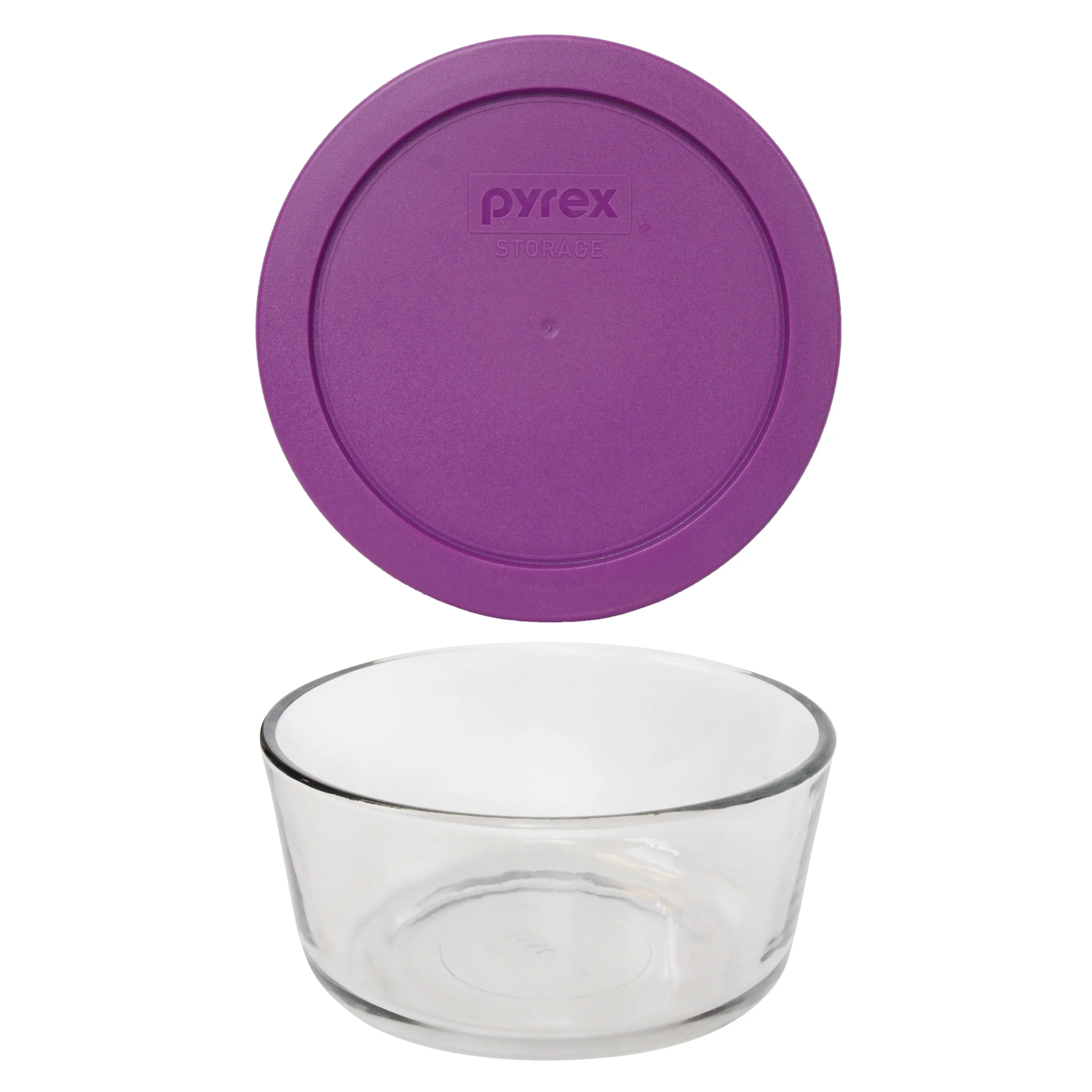 Pyrex 7201 4-Cup Round Glass Storage Bowl with 7201-PC Thistle Purple Plastic Lid Cover