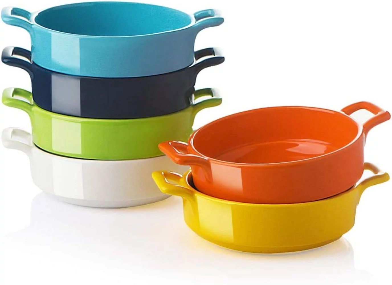 SWEEJAR Porcelain 10 Ounce Ramekins, Round Double Handle Souffle Dishes for Baking, Creme Brulee, Ice Cream, Pudding - Set of 6(Multicolour)