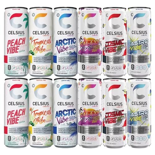 Generic Celsius Sparkling Energy Drink | 12 Pack Variety Sampler | 6 Assorted Flavors In Every Package | No Sugar or Preservatives | 12 fl oz, Slim Cans