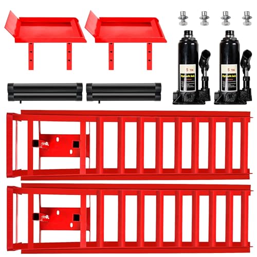 2PCS 5T 11060lbs Hydraulic Car Ramps, Heavy Duty Hydraulic Vehicle Ramps Lift Ramp, Portable Car Ramps for Oil Changes, Car Lifts for Home Garage, Vehicle Auto Garage Repair