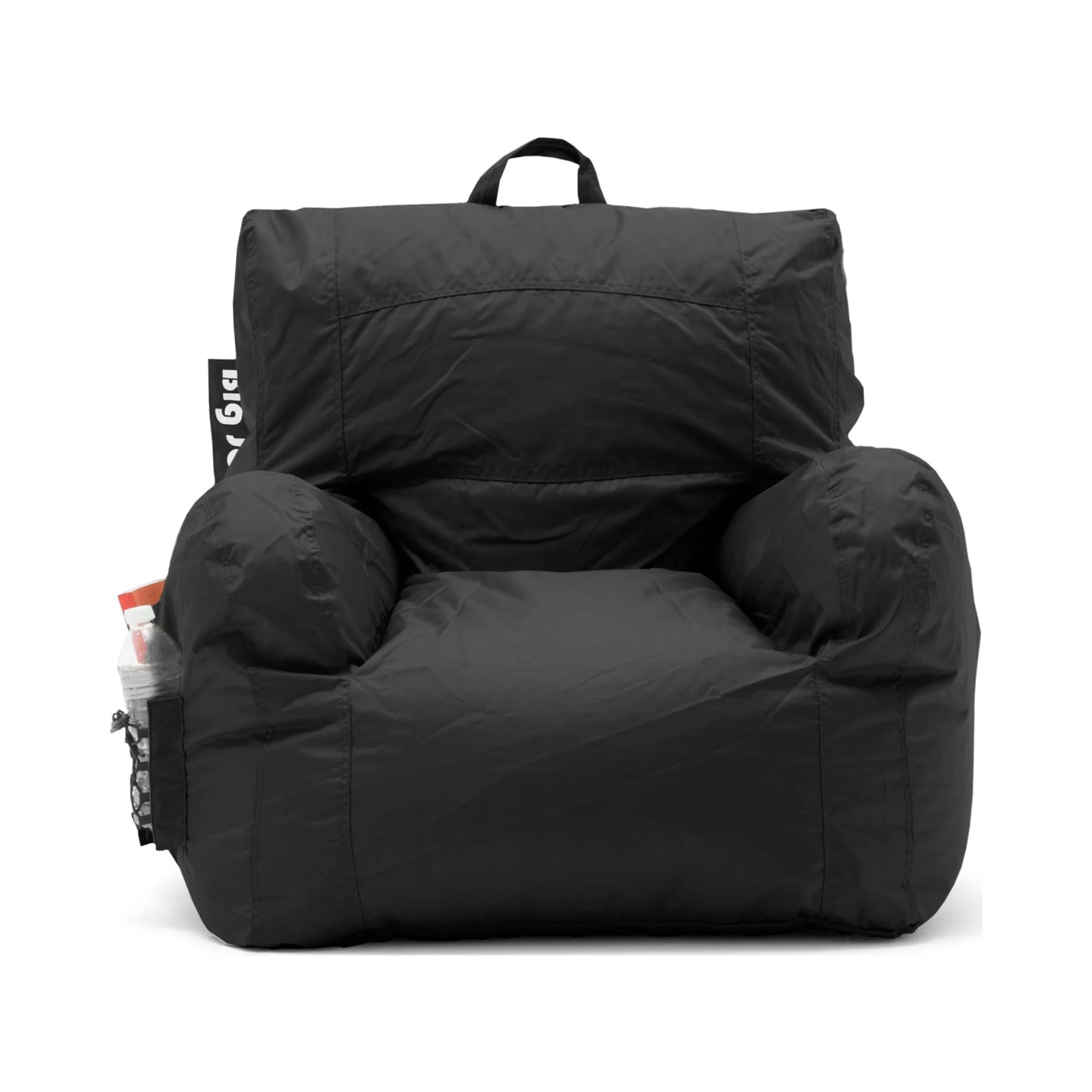 Big Joe Dorm Bean Bag Chair with Drink Holder and Pocket, Black Smartmax, Durable Polyester Nylon Blend, 3 feet