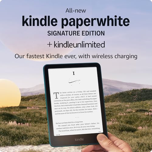 All-new Amazon Kindle Paperwhite Signature Edition (32 GB) – Our fastest Kindle with auto-adjusting front light, wireless charging, and weeks of battery life – Metallic Jade