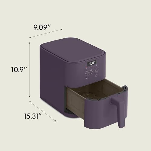 bella 4Qt Slim Air Fryer, Fits-anywhere™ Kitchenware, EverGood™ Ceramic Nonstick Coating, Adjustable Temperature, 6 Preset Cooking Options, 60 Min Auto Shutoff w Audible Tone, 3.3lb Capacity, Oatmilk