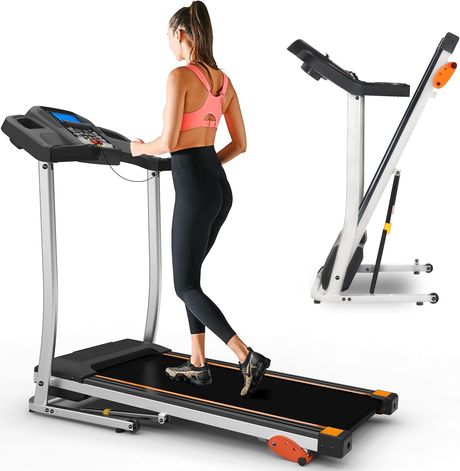 2.5hp Folding Treadmill with LCD 4 Inclines and 12 Preset Or Adjustable Programs Black