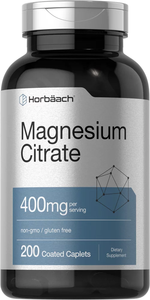 Magnesium Citrate | 400mg | 200 Caplets | Vegetarian Formula | by Horbaach