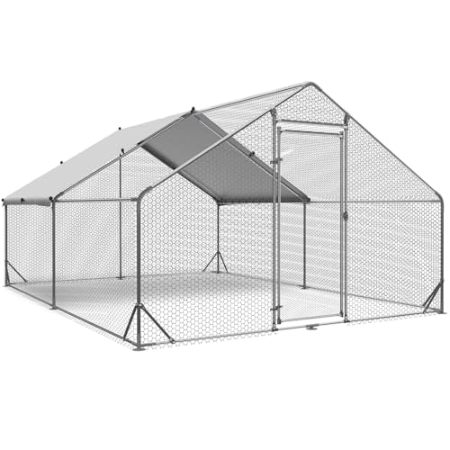 Large Chicken Coop Metal Chicken Runs for Yard 20x10x6.56 FT Chicken Coop with Cover jaulas para gallinas Heavy Duty Chicken Cage Duck Coop Lockable Door with Waterproof and Anti-UV Cover