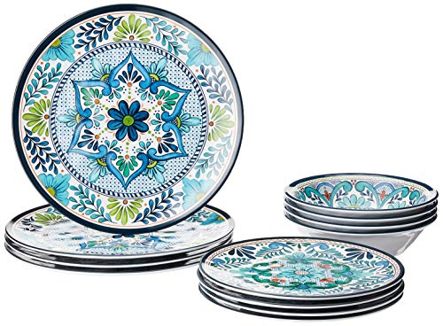 Certified International Talavera Melamine 12 Piece Dinnerware Set, Service for 4, Multicolored