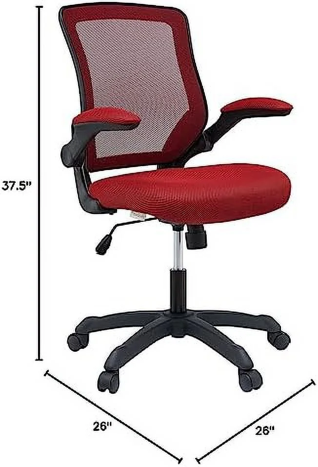 Veer Office Chair with Mesh Back and Vinyl Seat With Flip-Up Arms in Red