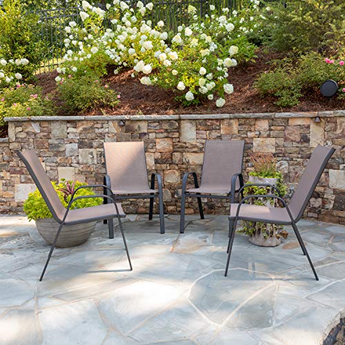 EMMA + OLIVER 4 Pack Brown Outdoor Stack Chair with Flex Comfort Material - Patio Stack Chair