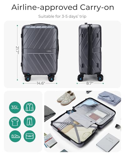 BAGSMART Carry On Luggage 22x14x9 Airline Approved With TSA Lock, 1OO% Polycarbonate Hardside Luggage with Spinner Wheels, Durable Hard Shell Carry On Suitcase 20 inch Black