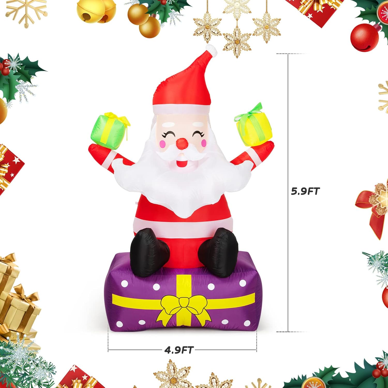 Christmas Inflatables 6 Ft Christmas Outdoor Decorations Inflatable Santa Claus with Gift Boxes Xmas Santa Claus Blow Up Yard Decor, Built-in LED Lights with Tethers, Stakes for The Yard, Lawn, Garden