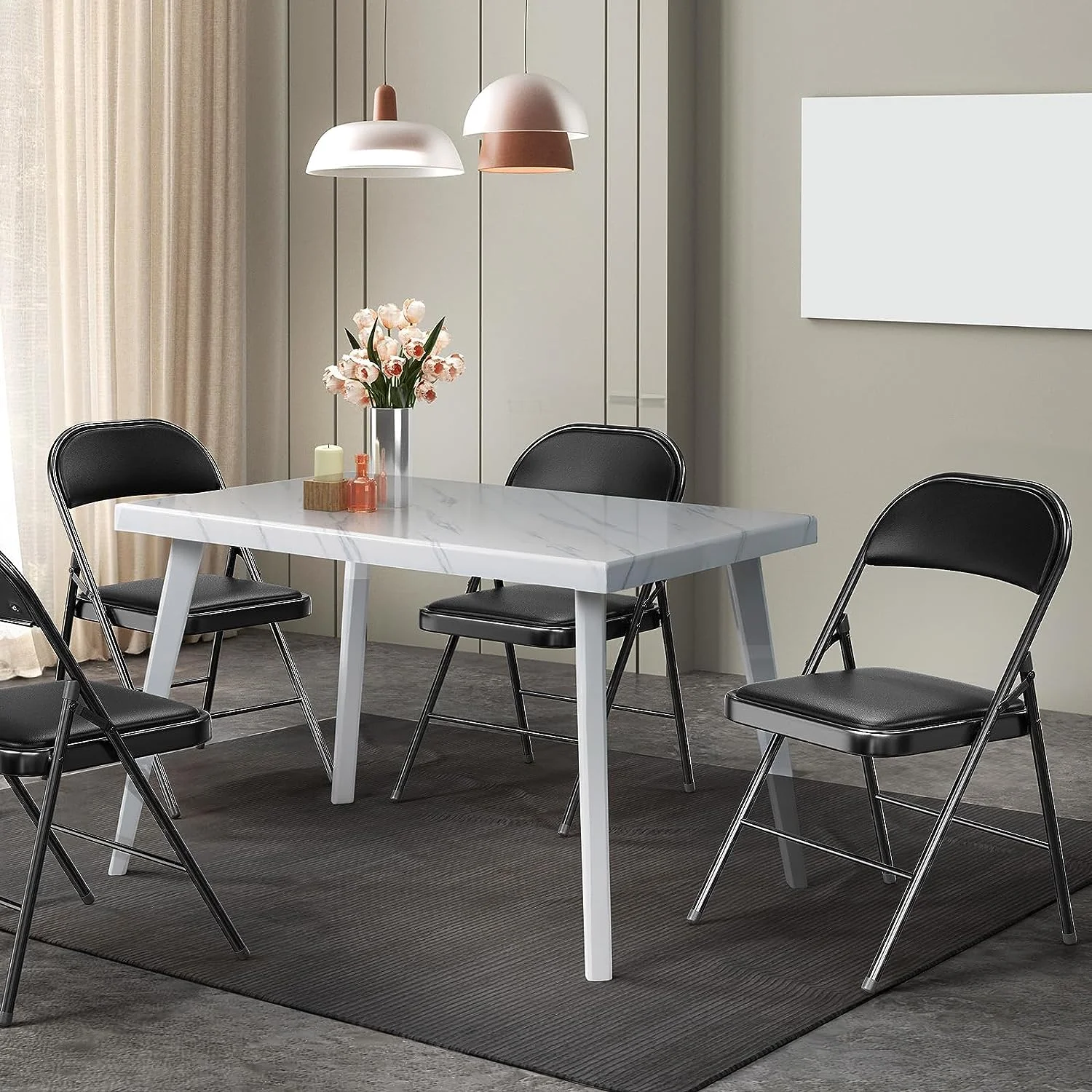 VINGLI Folding Chairs with Padded Seats, Metal Frame with Pu Leather Seat & Back, Capacity 350 lbs, Black, Set of 10