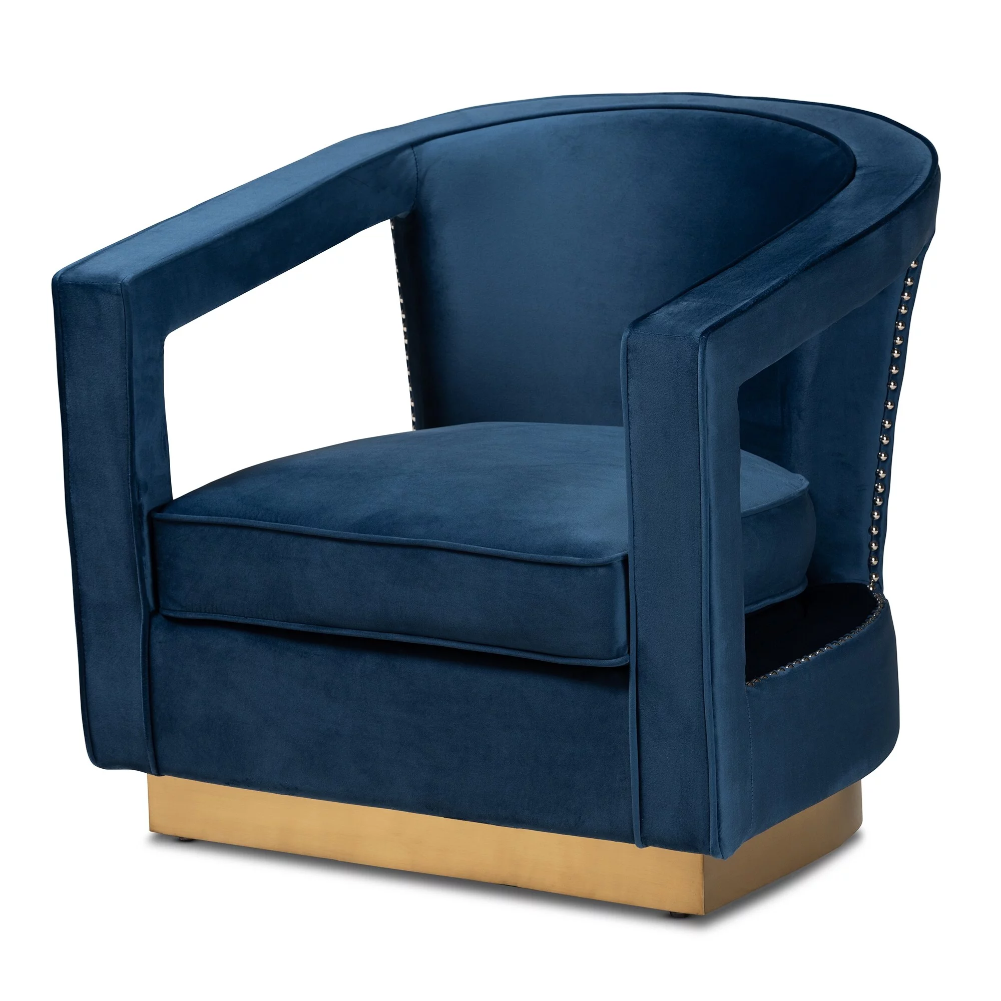 Baxton Studio Neville Modern Luxe and Glam Grey Velvet and Metal Armchair Navy Blue