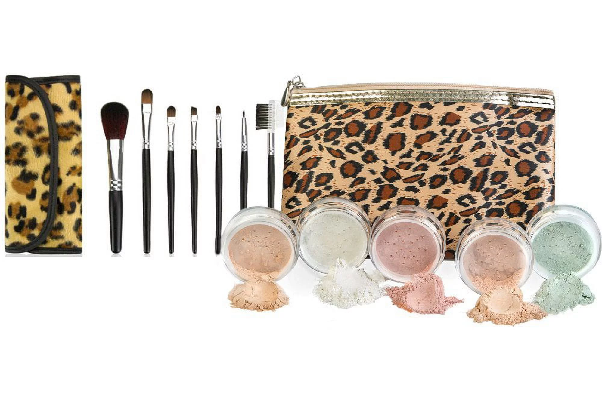 LEOPARD KIT BAG & BRUSH SET (BEIGE) Mineral Makeup Bare Face Powder Foundation