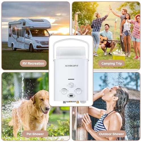 Portable Propane Tankless Water Heater 1.58 GPM, Lightweight Instant Hot Water Heater with LED Display and 3-Mode Shower Head, Suitable for RV Camping Shower, 6L